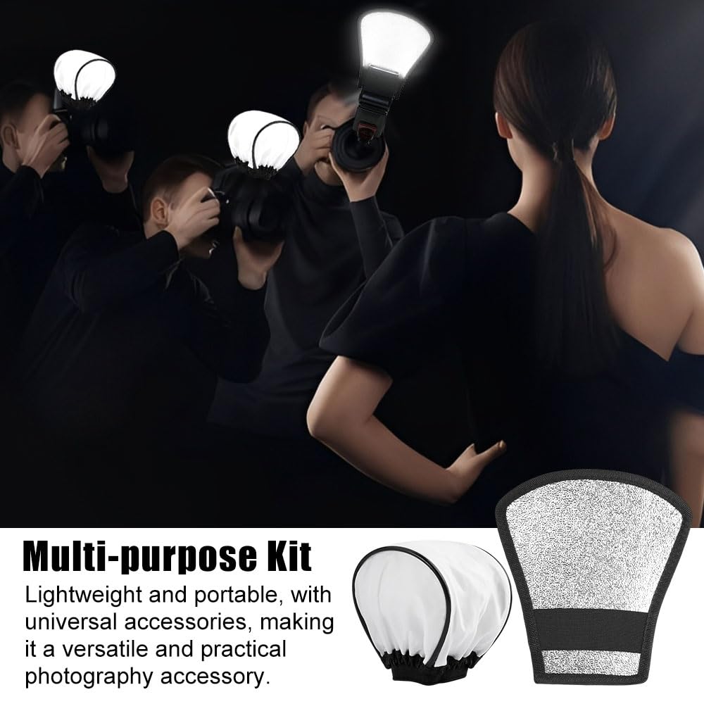 Uniwersalny dyfuzor błyskowy, 2 sztuki w 1, lampa błyskowa, 2 w 1, lampa błyskowa, softbox do lampy błyskowej, srebrny/biały reflektor z gumową taśmą, uniwersalne, do aparatu, studia