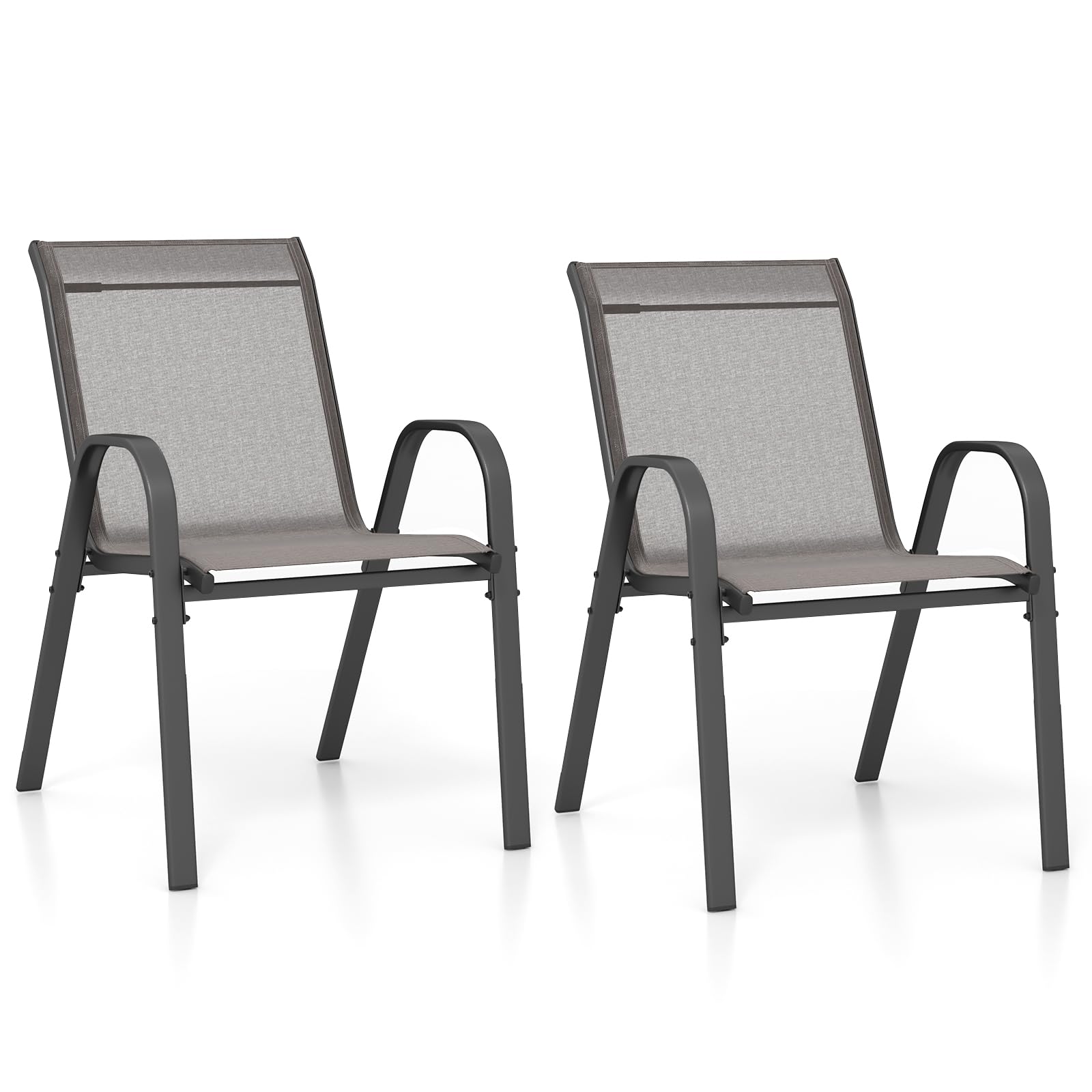 KOMFOTTEU Juego de 2/4 Sillas de Jardín, Silla Apilable Terreza Exterior de Tela con Marco de Metal, Sillón de Comedor con Reposabrazos y Respaldo Alto, Carga 150kg, 56 x 70 x 84 cm (2, Gris)