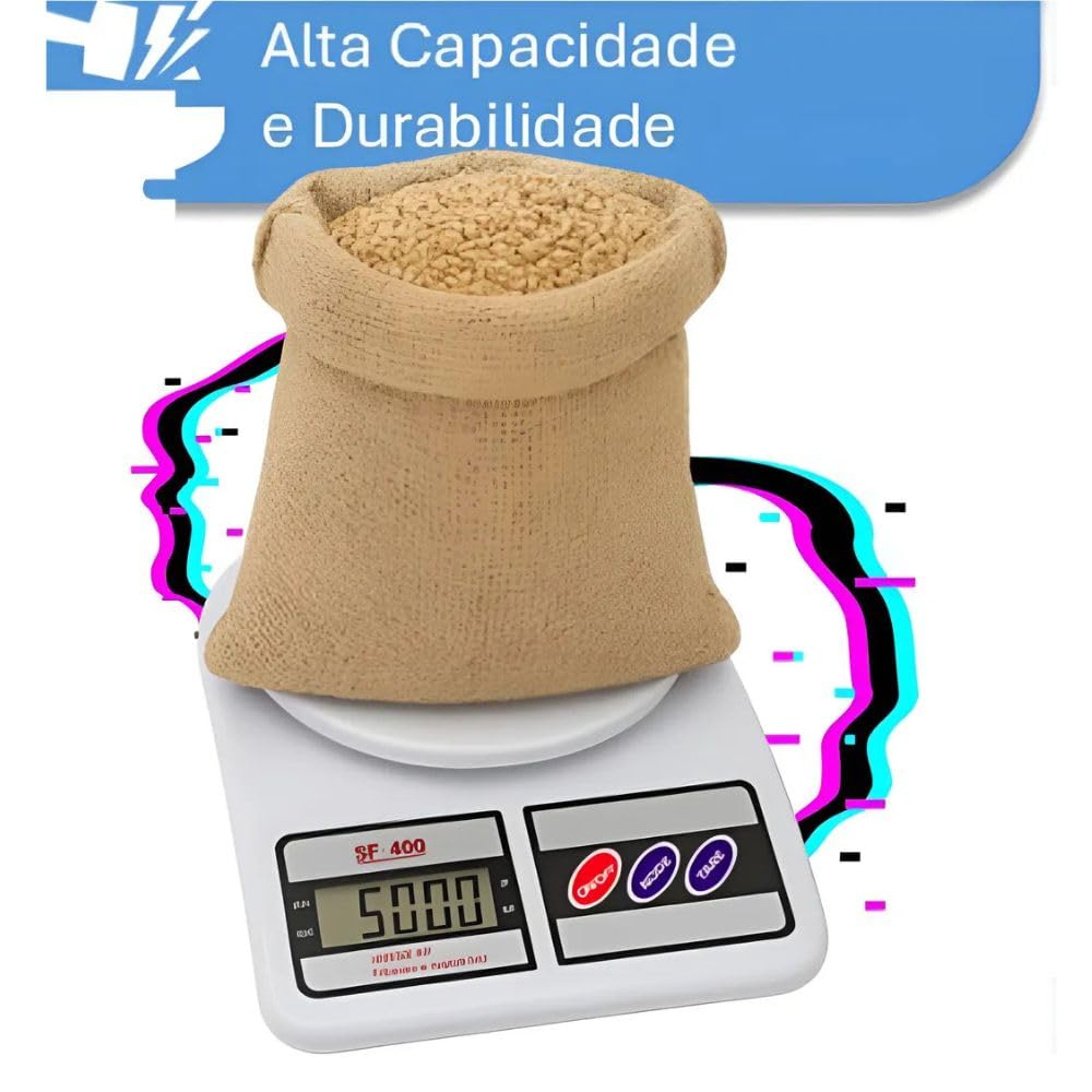 Balança de Cozinha Digital Fit para Alimentos com Visor Altamente Resistente a Água e Base Antiderrapante Pesagem de 1g ate 10kg Premium