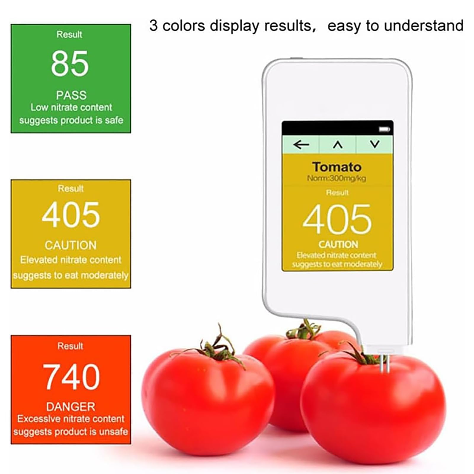 Probador digital de nitrato de alimentos para frutas, verduras y carne, detector preciso de residuos de pesticidas para peces, pruebas fiables del medidor de frutas, verduras y carne.
