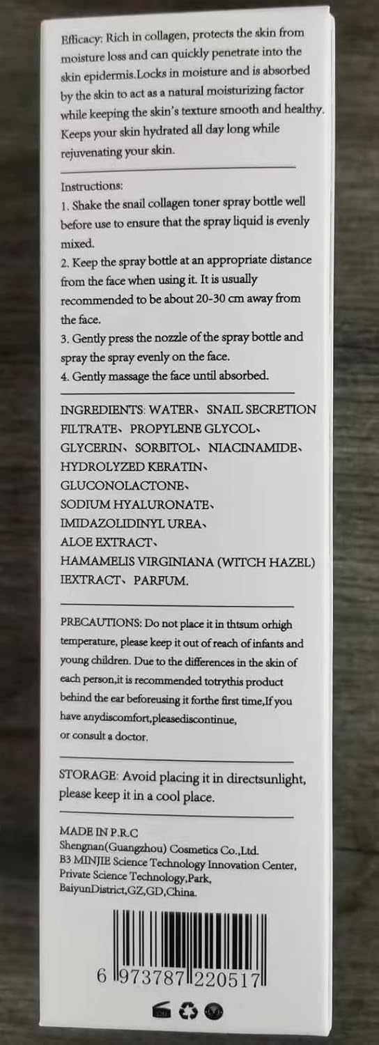 Snail Essence Solid Toner Spray, Replenish Water Shrink Pores, Hydrating Serum for Face Wrinkles & Fine Lines & Dull Skin; 100ml/3.38 fl.oz; WGT-JH - Image 4