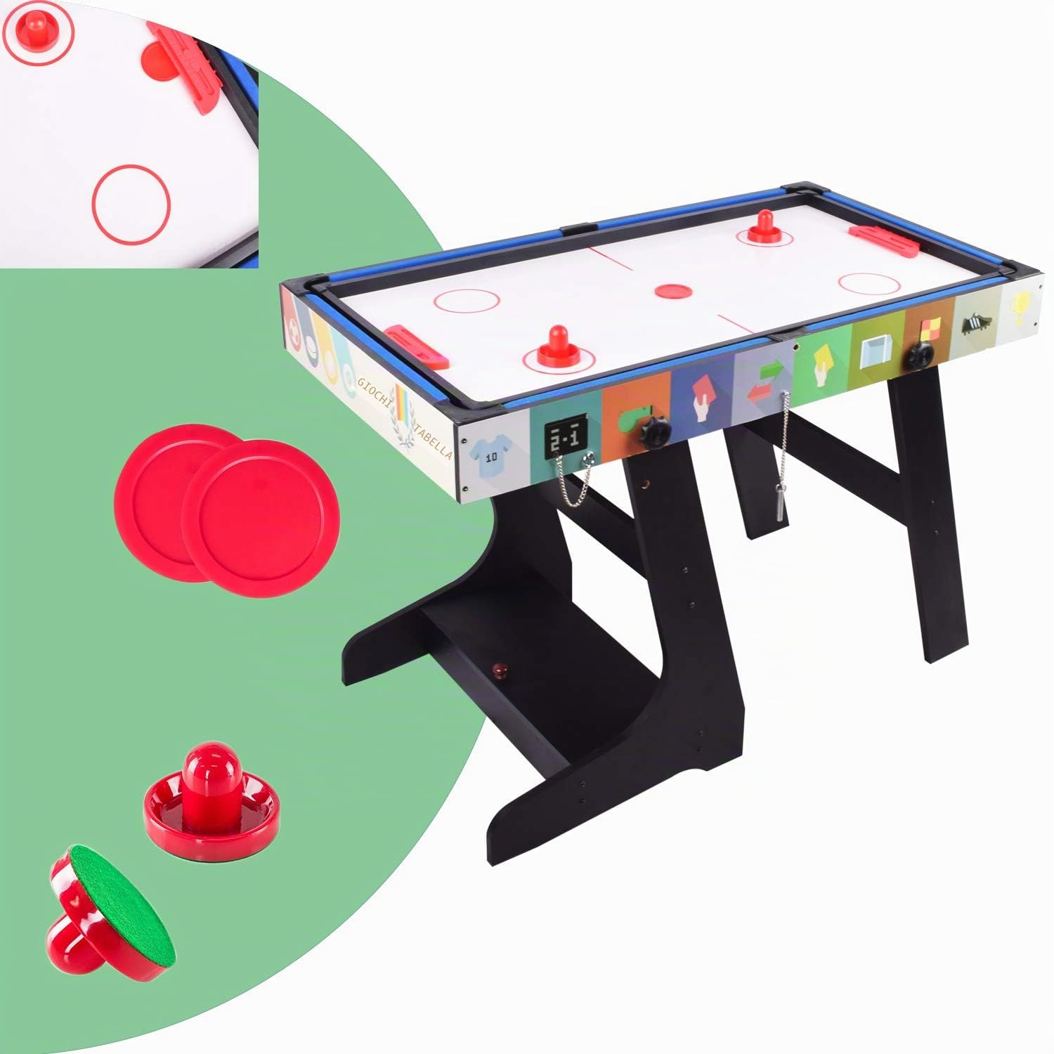 OYE Gioco da tavolo pieghevole multiradio 4FT – Calcio balilla (calciatore da tavolo)/ping-pon/hockey/tavolo da biliardo, MDF, 124 x 82 x 61 cm