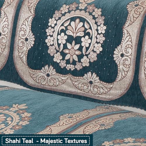 Image of HOKIPO Shahi Teal Premium Chenille Jacquard Sofa Cover for 2 Seater for Seat & Back, 'Royal Aangan Series' (IN-1007-L2*2)