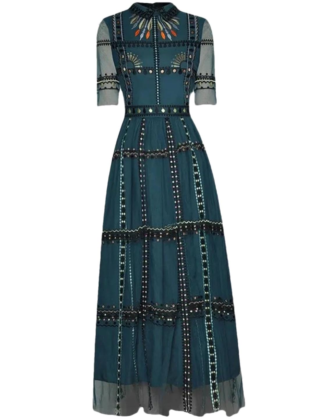 Women Short Sleeve Summer Mesh Dress Long Maxi Party