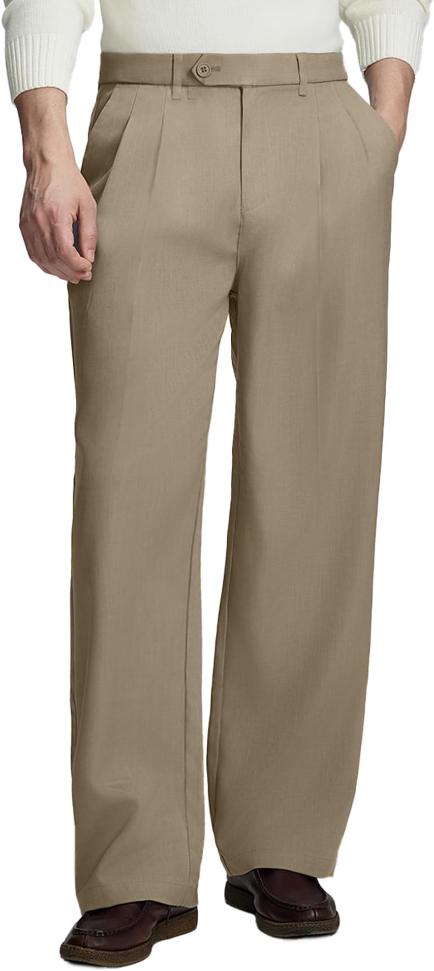 Susclude Mens Casual Dress Pants Old Money Pleated Baggy Wide Leg Vintage Relaxed Fit Slacks Work Office Trousers