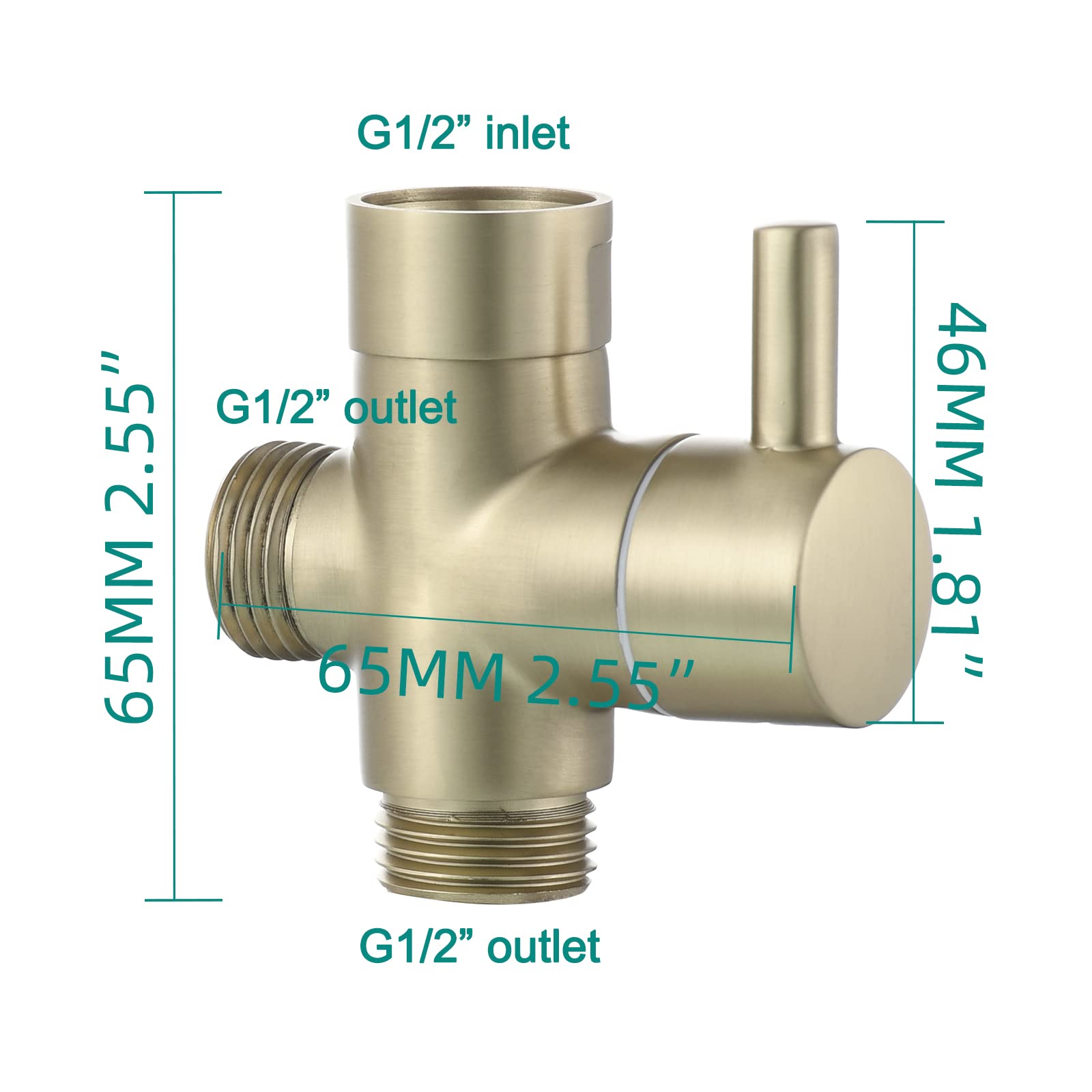 Tecmolog Deviatore Doccia in Ottone Valvola a Tre Vie 1/2" Adattatore per Soffione Doccia Oro Spazzolato, DSF007J2