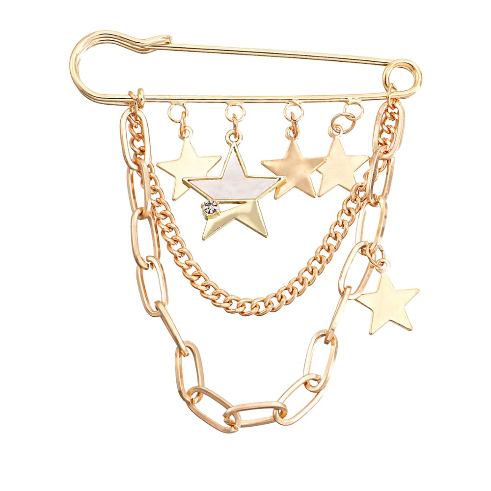 Safety Pin Brooch with Hanging Chains Charms Decorative Punk Goth Collar Brooches Pin for Sweater Dress Skirt Tie Pins Emo Pins