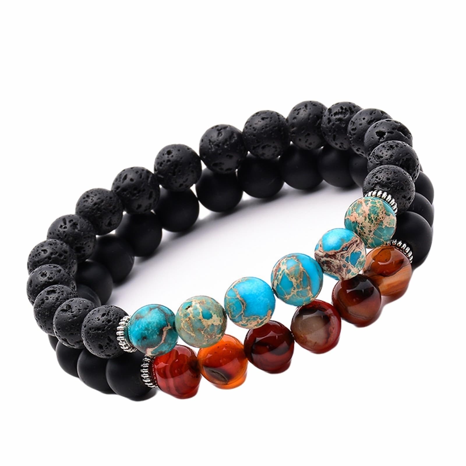 Pulseras de Amistad de Cadena, Pulseras de Roca volcánica para Mujer, Cuentas de Madera de Piedra volcánica Negra esmerilada para Aniversario