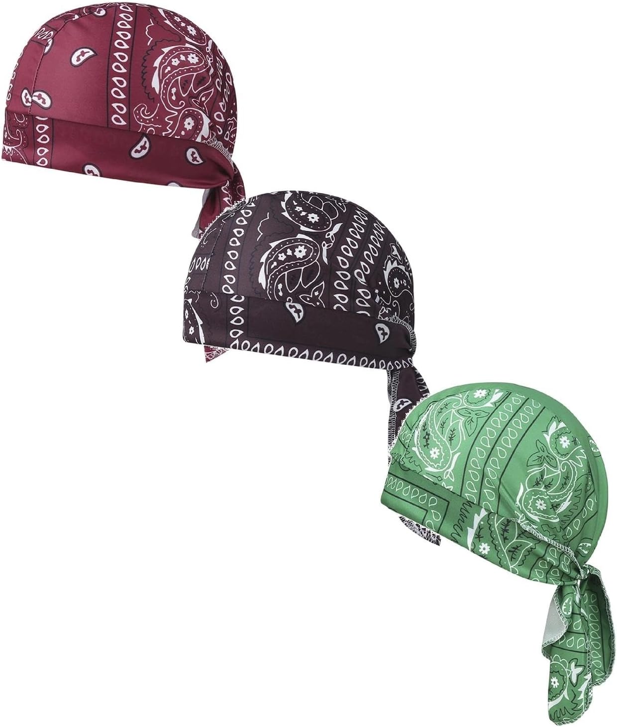 3 Pcs Paisley Cooling Headscarf Cap Set, Motorcycle Bandanas for Men,Set Bandana Beanie, Adjustable Straps Cooling Head Scarf