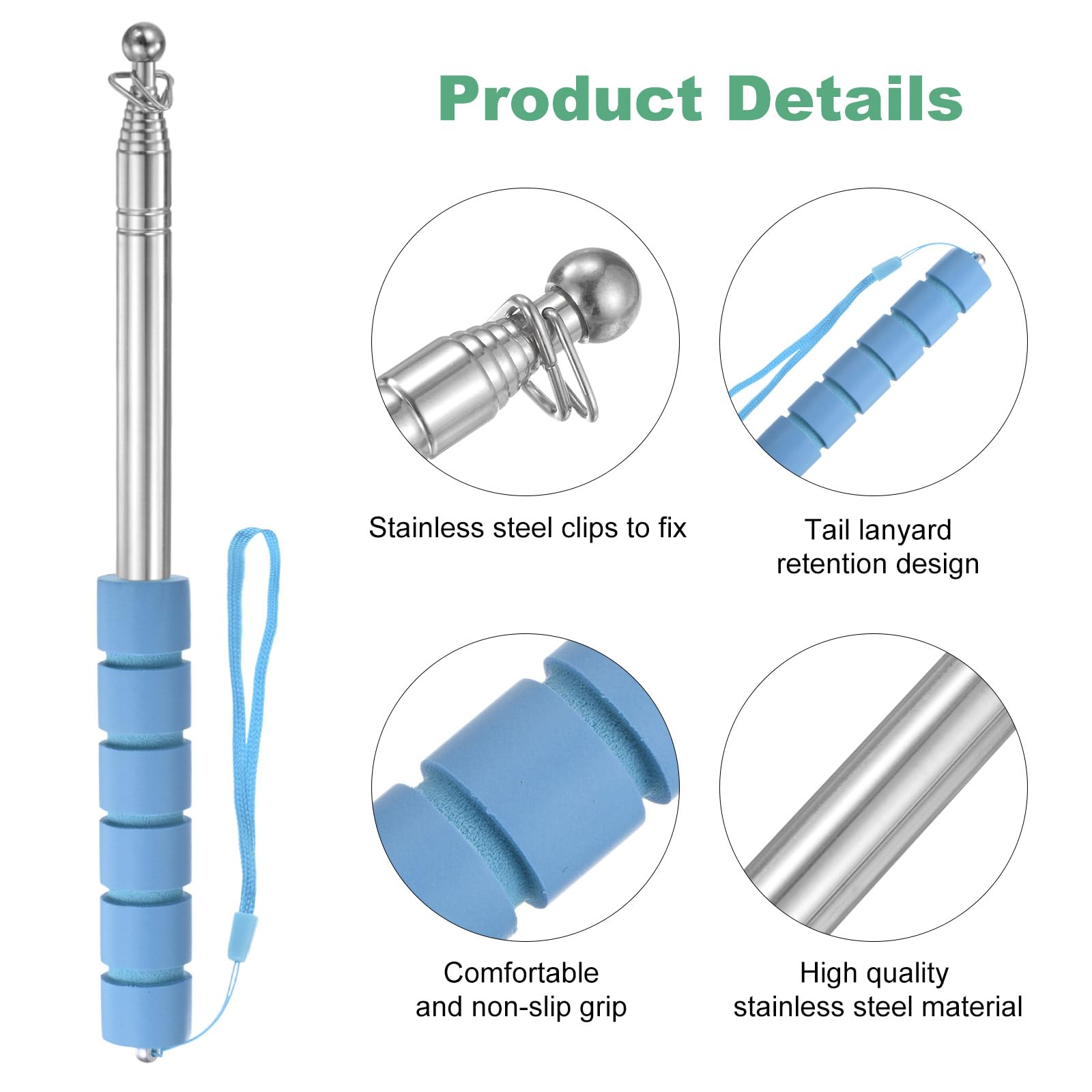 M METERXITY 6.56Ft/2M Telescopic Handheld Flagpoles - Image 4