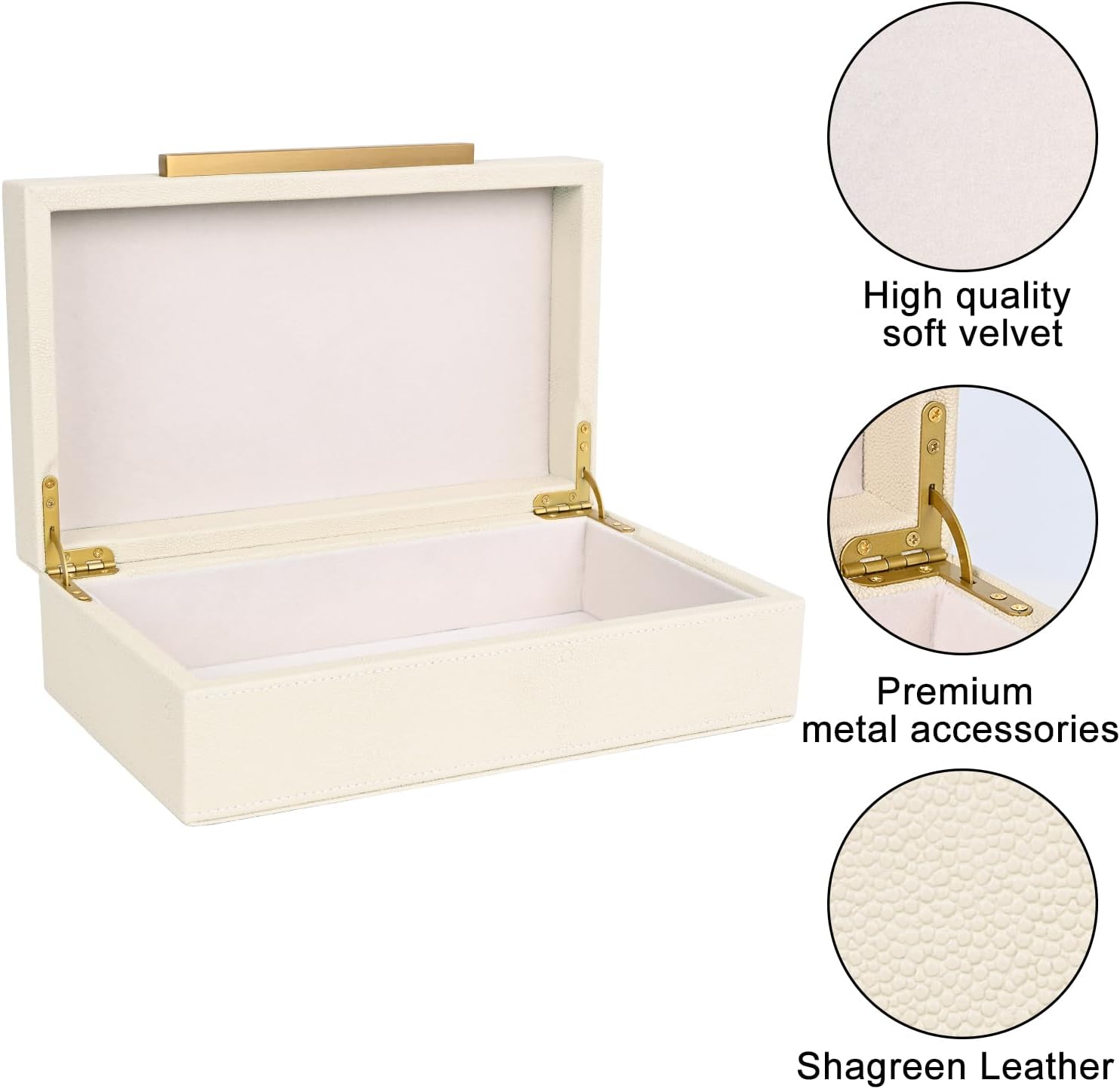 XIGEXIGE Beige Shagreen box Faux Leather Decorative Boxes,Keepsake And Memory Storage Decorative Boxes with Lids for Modern Home Decor Jewelry Box Organizer
