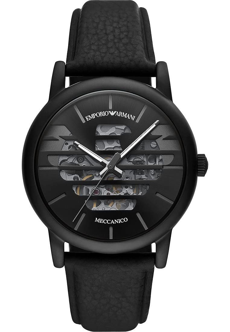 – Men's Automatic Three-Hand, Stainless Steel Watch, 43mm case size, Black, One Size, Strap