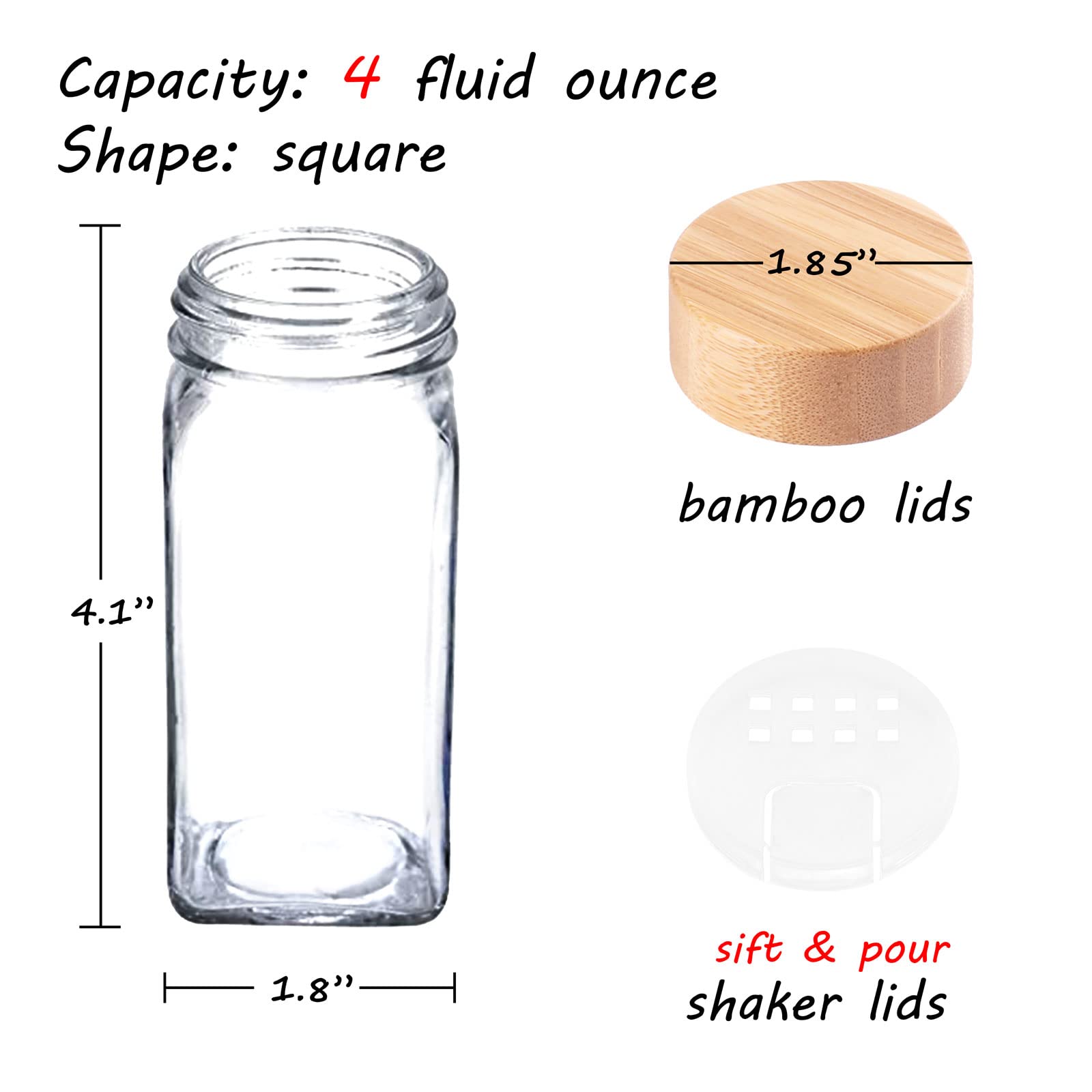 Buy 48 Spice Jars with Labels Spice Jars with Bamboo Lids 4 Oz