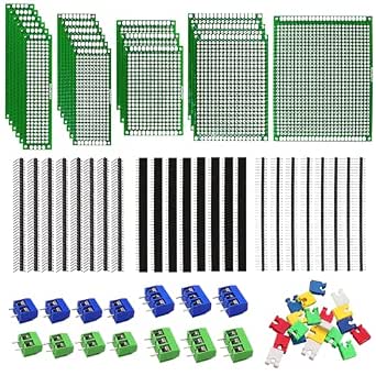 82 Piece Double Sided PCB Board Kit with 5 Sizes, 40-Pin 2.54mm Male & Female Header Connectors for DIY Electronics and Arduino Projects