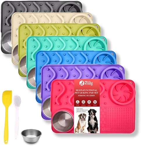 ZILLY Tapete de silicona para lamer perro con ventosas de alimentación lenta y rompecabezas, reductor de ansiedad y aburrimiento (rosa, grande de 17