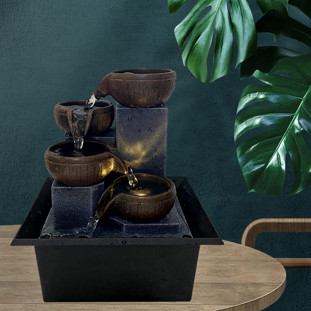 Fuente Decorativa de jardín, Fuente de Agua con Cascada, Feng Shui Zen, decoración para Dormitorio, Oficina, Escritorio, 15,7 x 13 x 19 cm