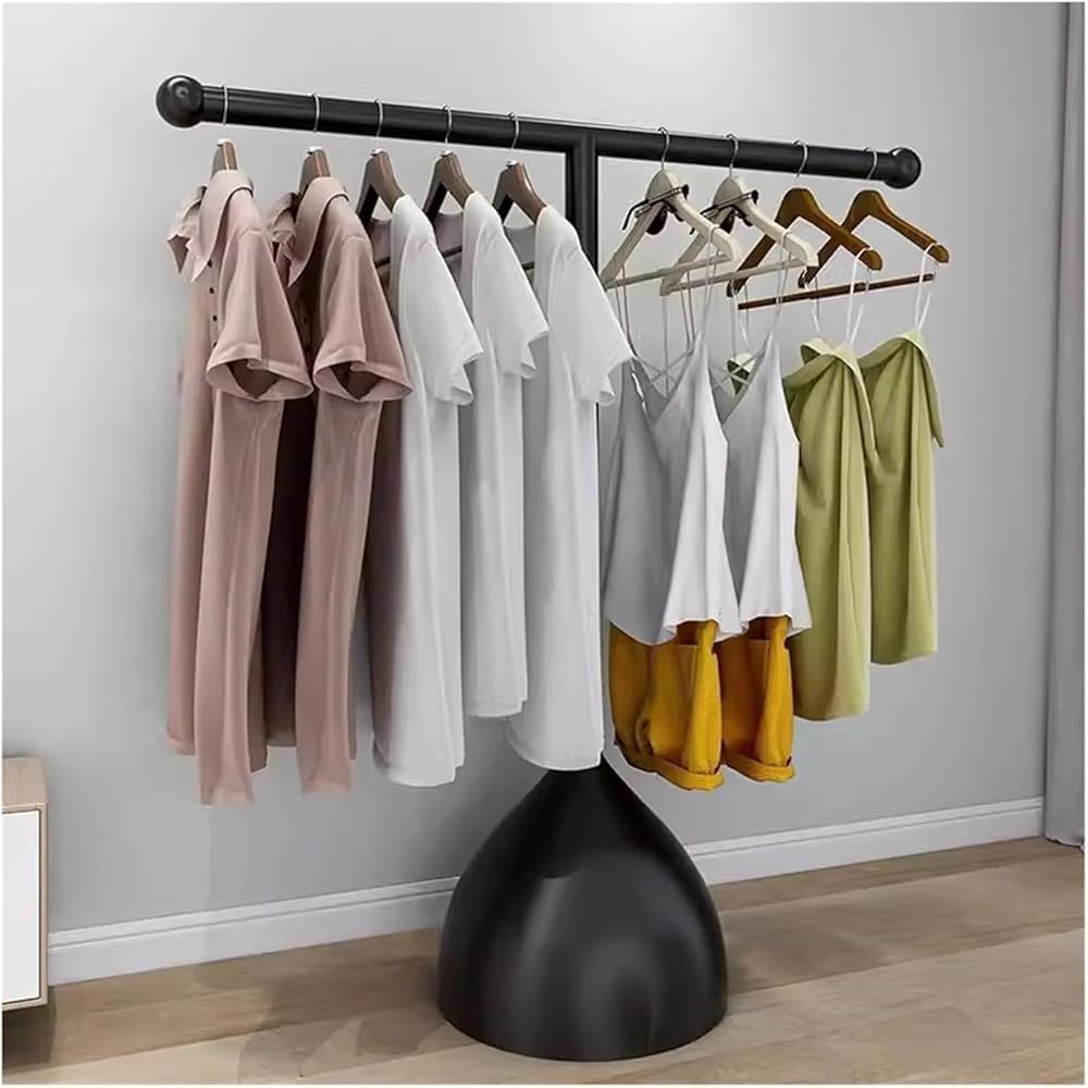 T-Shaped Clothing Display Rack, Freestanding Metal Pipe Clothing Racks, Clothes Rail, Garment Rack, Floor Standing Garment Rack For Hanging Boutiques And Bedroom(Size:120x150cm,Color:Black)