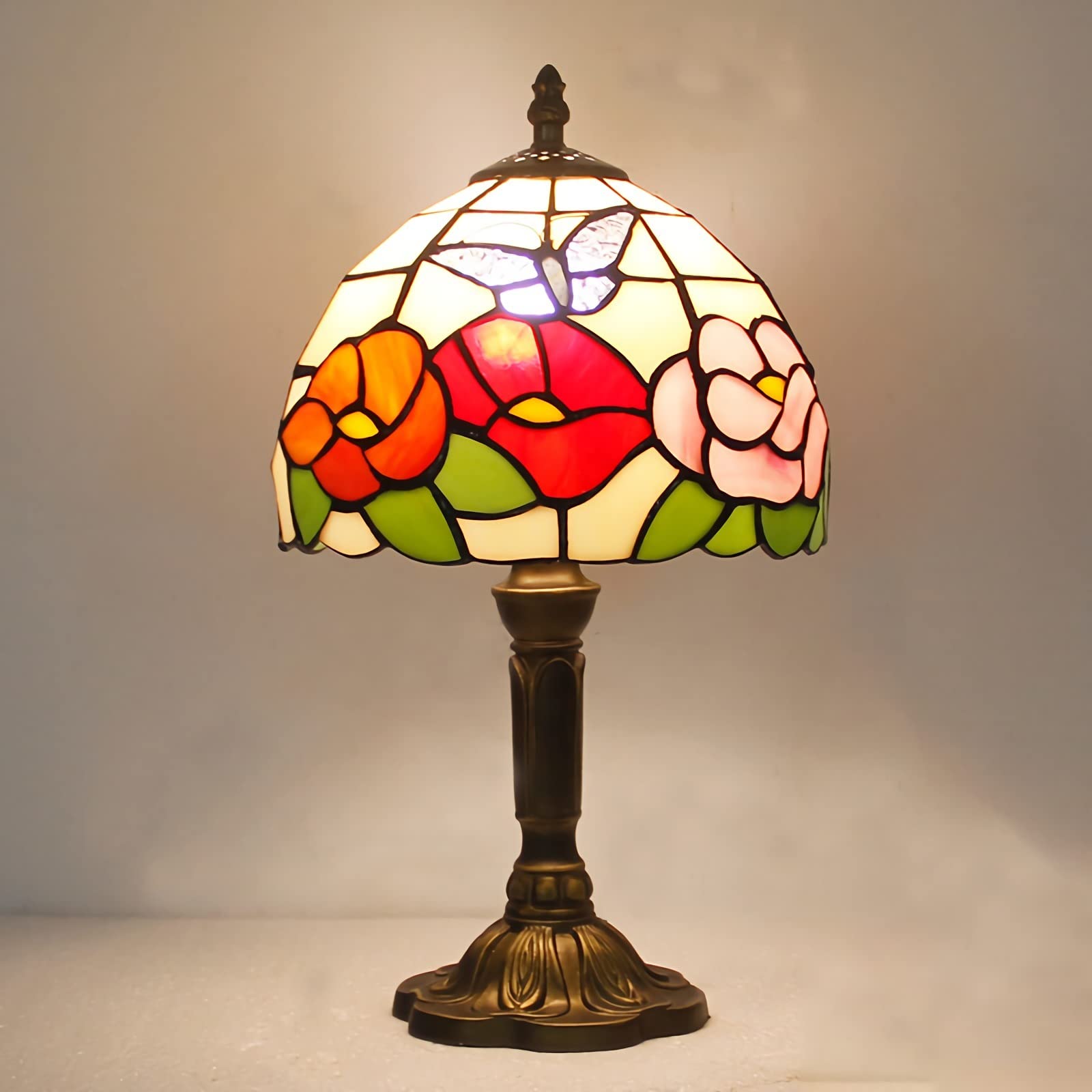 8" Tiffany Style Small Table Lamp, Stained Glass Bedside Lamp, 15" Tall Antique Resin Base Nightstand Lamps for Bedroom Living Room Home Office, E26 Bulb(Bulb Not Included),23
