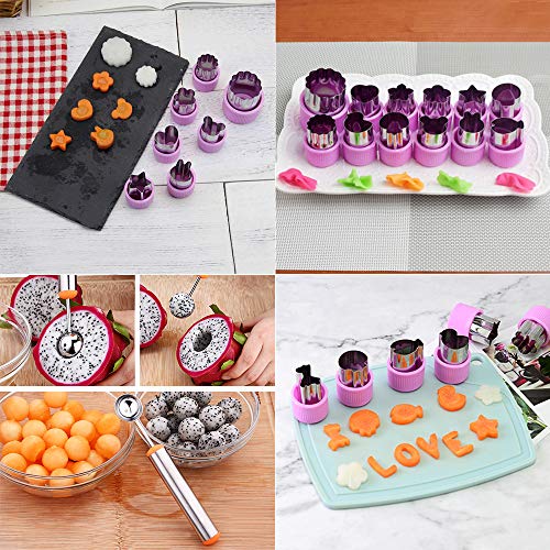 Timgou 12 Pcs Vegetable Fruit Cutter Shapes Set With Melon Baller Scoop And Cleaning Brush, Mini Pie Cookie Stamps Mold For Kids Crafts Baking And Food Supplement Tools For Kitchen-Purple #TOP6