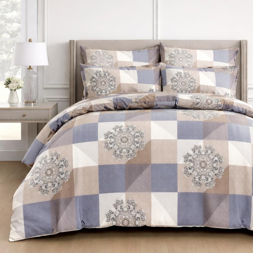 Image of DECOR2ADMIRE 300 Thread Count Cotton Floral Bedsheet Set | Soft Luxury Bed Sheet with 2 Pillow Covers | Breathable Bedding for Bedroom (Double King 90 inch x 100 inch) (Geometric Print)