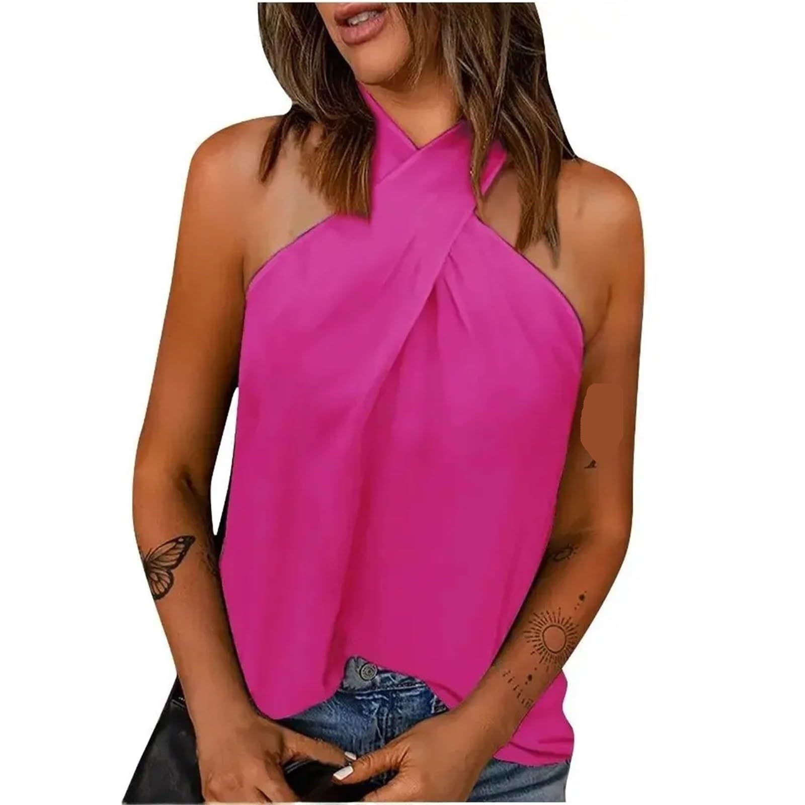 Top aderente lacci incrociati Scollo all'americana senza maniche Ves | Abbigliamento donna estivo tinta unita