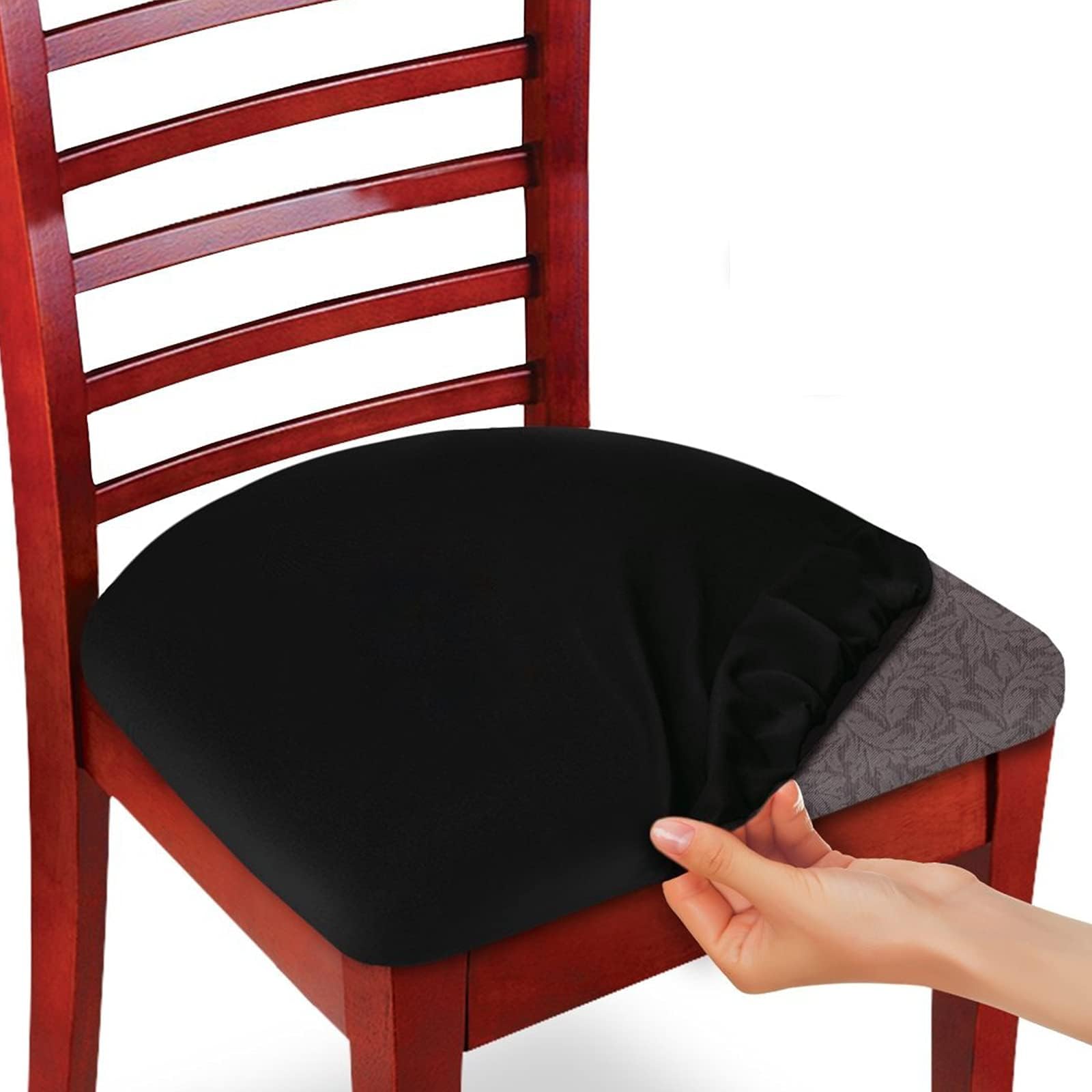 TFJ 15-21" Chair Seat Covers Pack of 4 Stretch Removable Dining Chair Slipcover Washable Soft Chair Protectors Chair Seat Cushion Slipcovers, Black