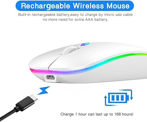 Miniatura 3 de Neises Ratón Bluetooth LED, mouse Bluetooth para MacBook ProMacBook AiriMacMaciPadiPad Pro, mouse inalámbrico para Macboook AirMacBook ProPC (blanco)