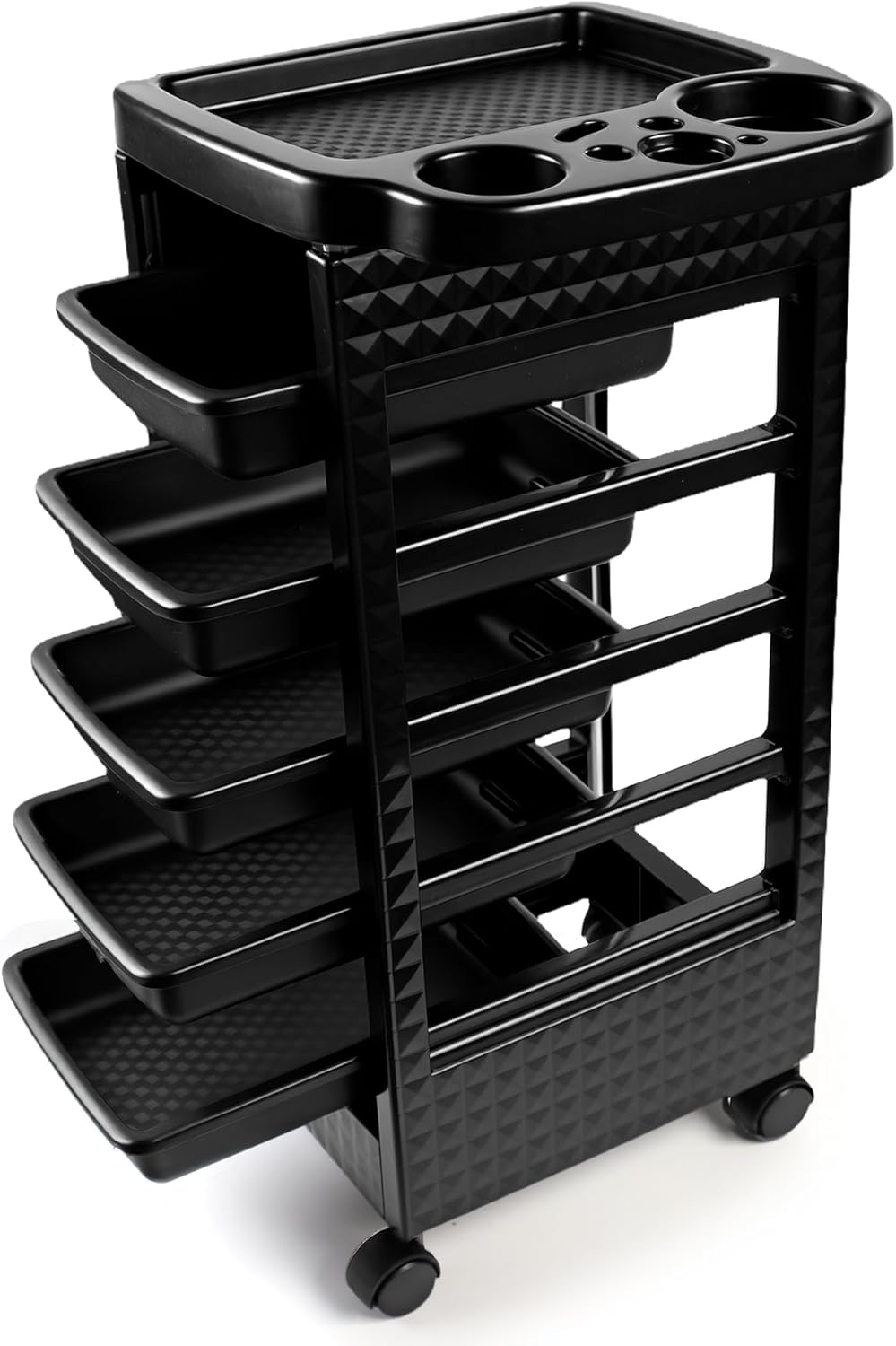 Hair Styling Salon Trolley Cart with Wheels and 5 Drawers,Rolling Cart for Hair Stylist, Beauty Salon Equipment,Tattoo(Black)