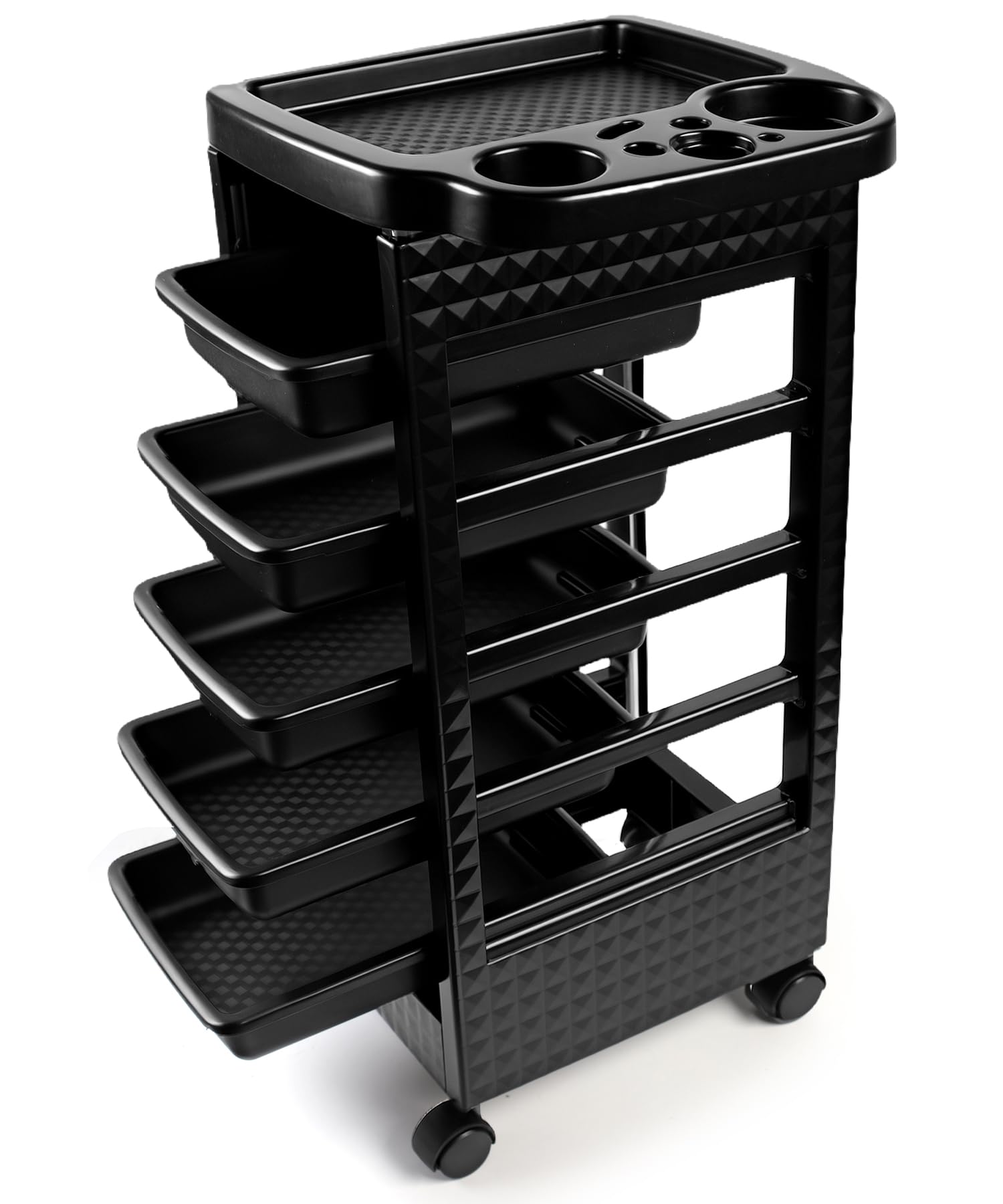 Hair Styling Salon Trolley Cart with Wheels and 5 Drawers,Salon Rolling Cart for Hair Stylist, Beauty Salon Equipment,Tattoo(Black)