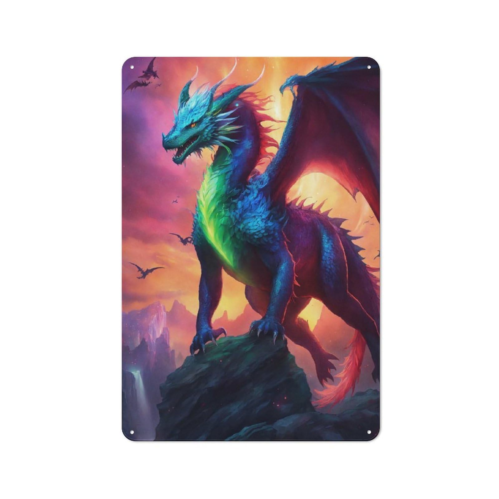 Junmoney Apocalyptic Magical Dragon Retro Metal Sign 30X20cm For Living Room Or Hallway, For Updating Living Room And Hallway After Moving