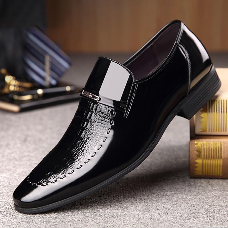 Men's Oxford Shoes Classic Leather Loafers with Business Casual Style Anti-Slip and wear-Resistant DesignCasual Wedding Faux Patent Derby Shoe4