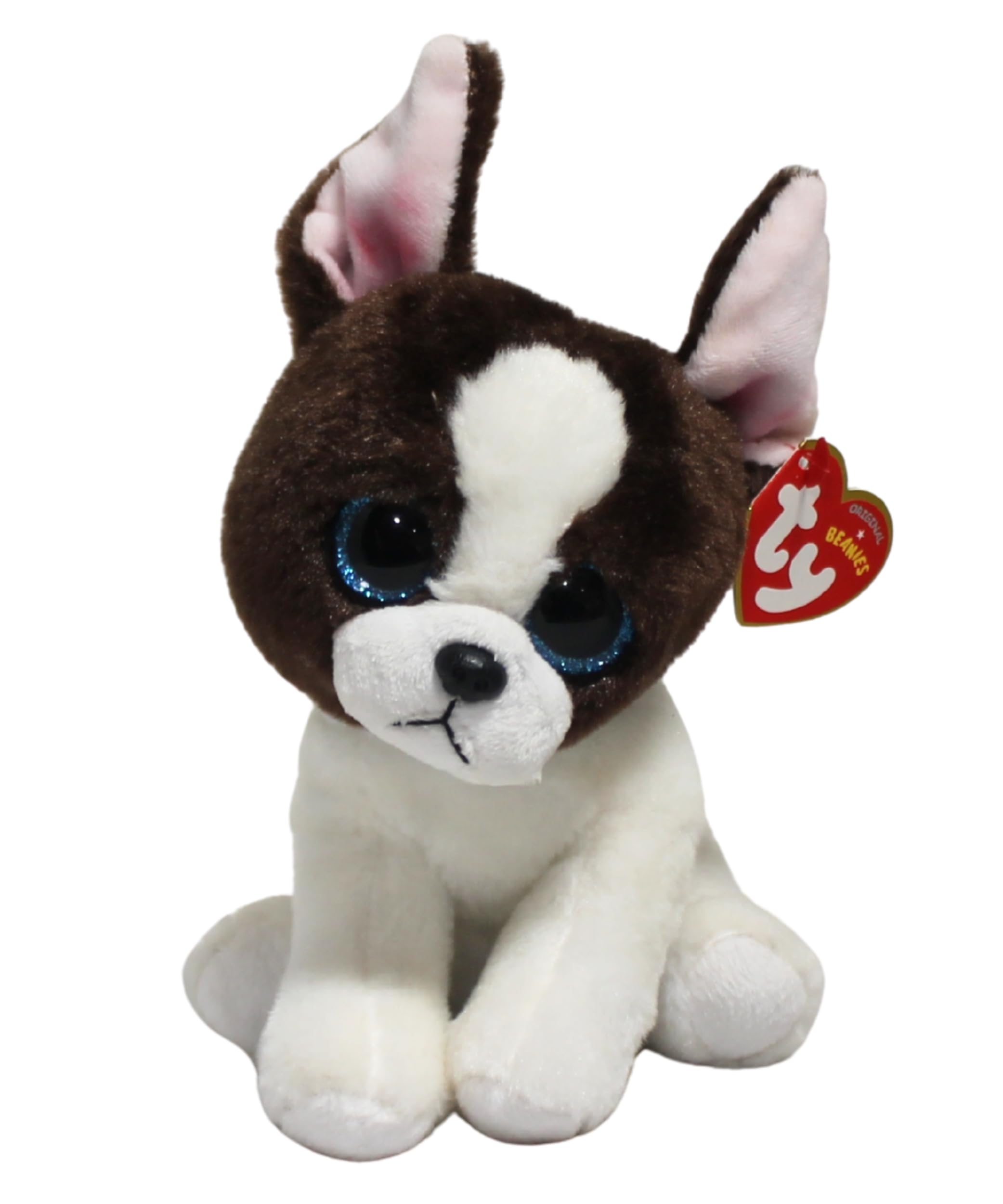 TY - Peluche - Beanie Babies - Cucciolo di Cane - Portia - Marrone e Bianco - Con occhi azzurri glitter - Il peluche con gli occhi scintillanti - 15 Cm - 36274