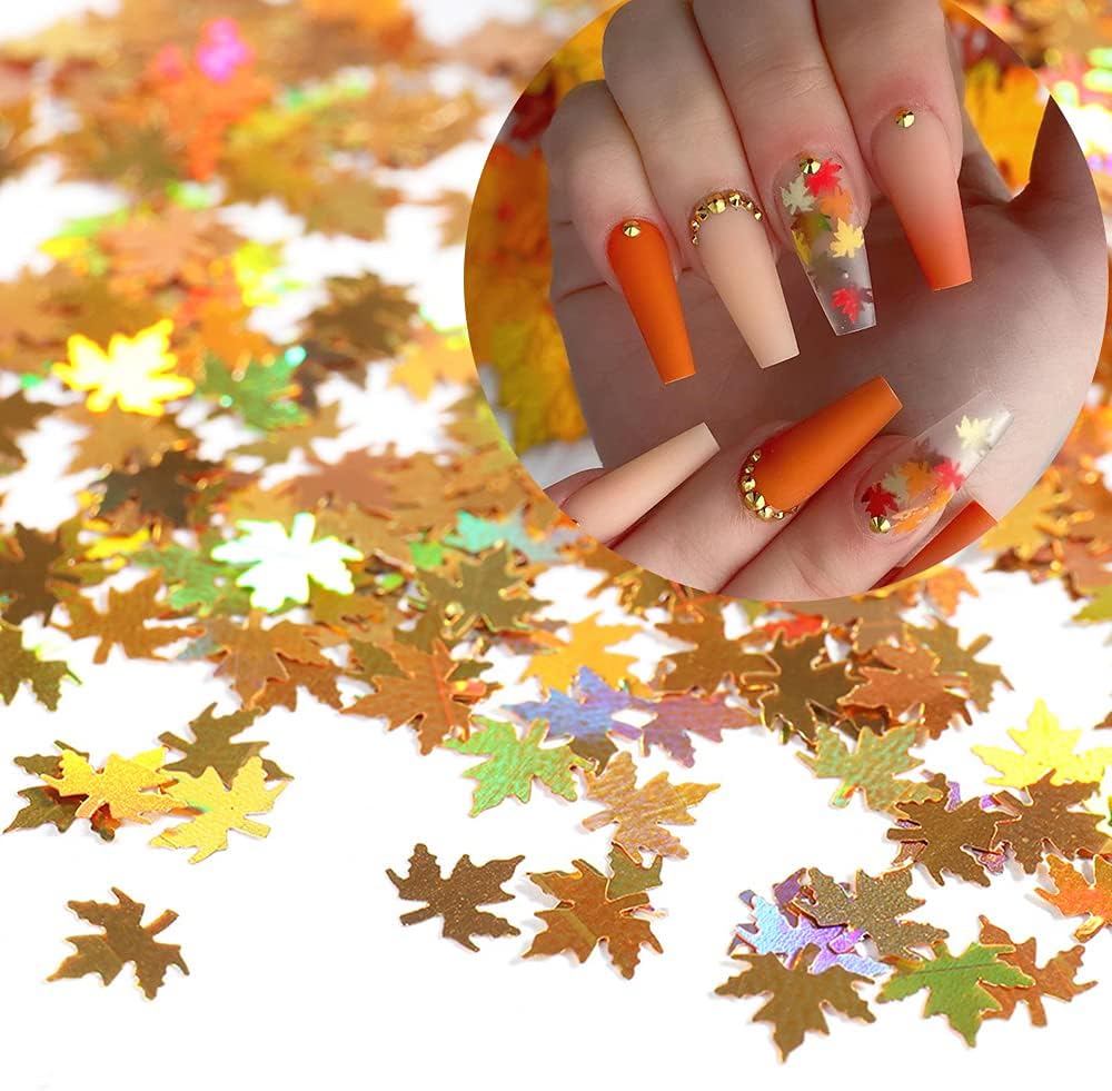 Fall Leaf Glitter Nail Sequins, 24 Colors Holographic Maple Leaf Nail Art Flakes Orange Gold Red Autumn Leaf Glitter Sticker Decals Manicure DIY Thanksgiving Decorations : Beauty & Personal Care