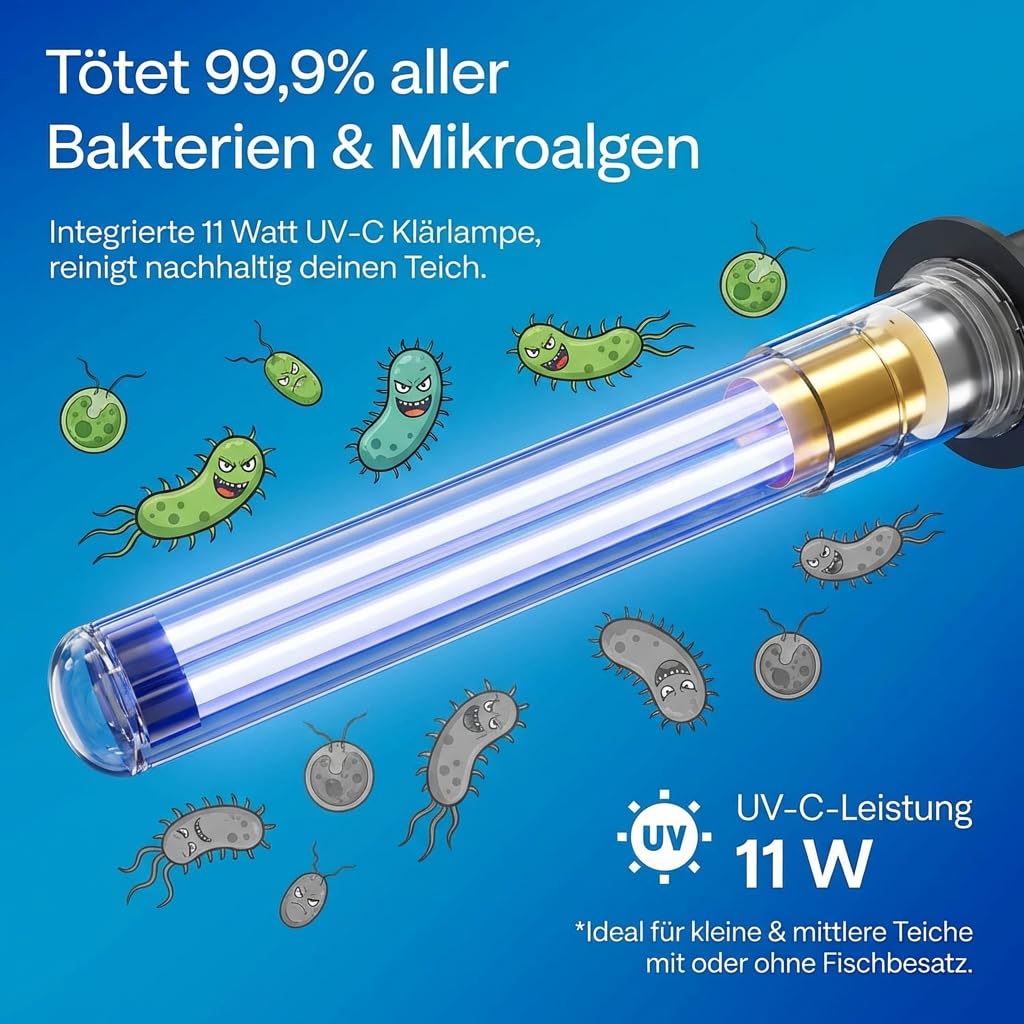 TEICHER Teichpumpe mit Filter und UV Lampe 2500 L/h 11W inkl. 3 Fontänenaufsätze