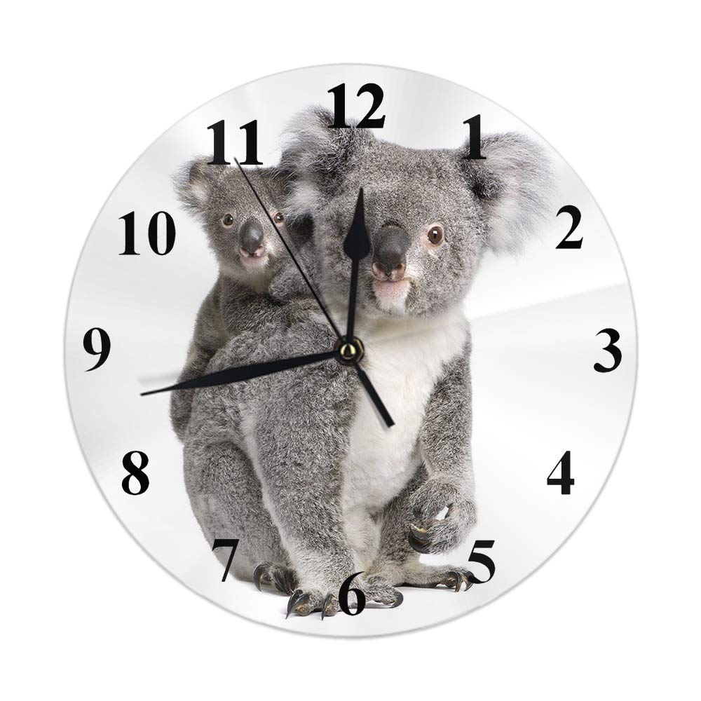 AOOEDM Koala Wall Clock Cute Animal Koala Bears Family Mom and Son Clock Round Silent Non Ticking Home Decor 10 Inch for Living Room Bedroom Office