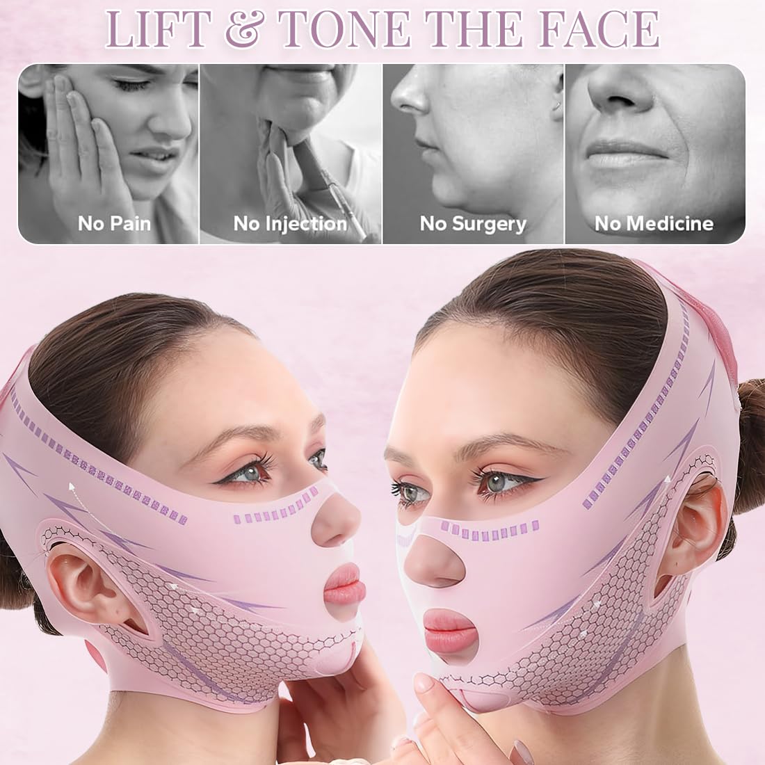 Mascarillas GGUFAY V-Face, correa reutilizable para la barbilla, mascarilla facial lifting V-Line, cinturón adelgazante facial para papada y flacidez facial.