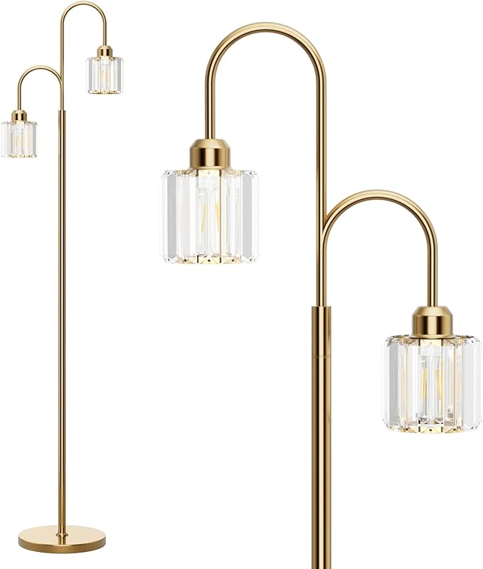 Ralbay Crystal Gold Floor Lamp, 2Light Modern Crystal Floor Lamp