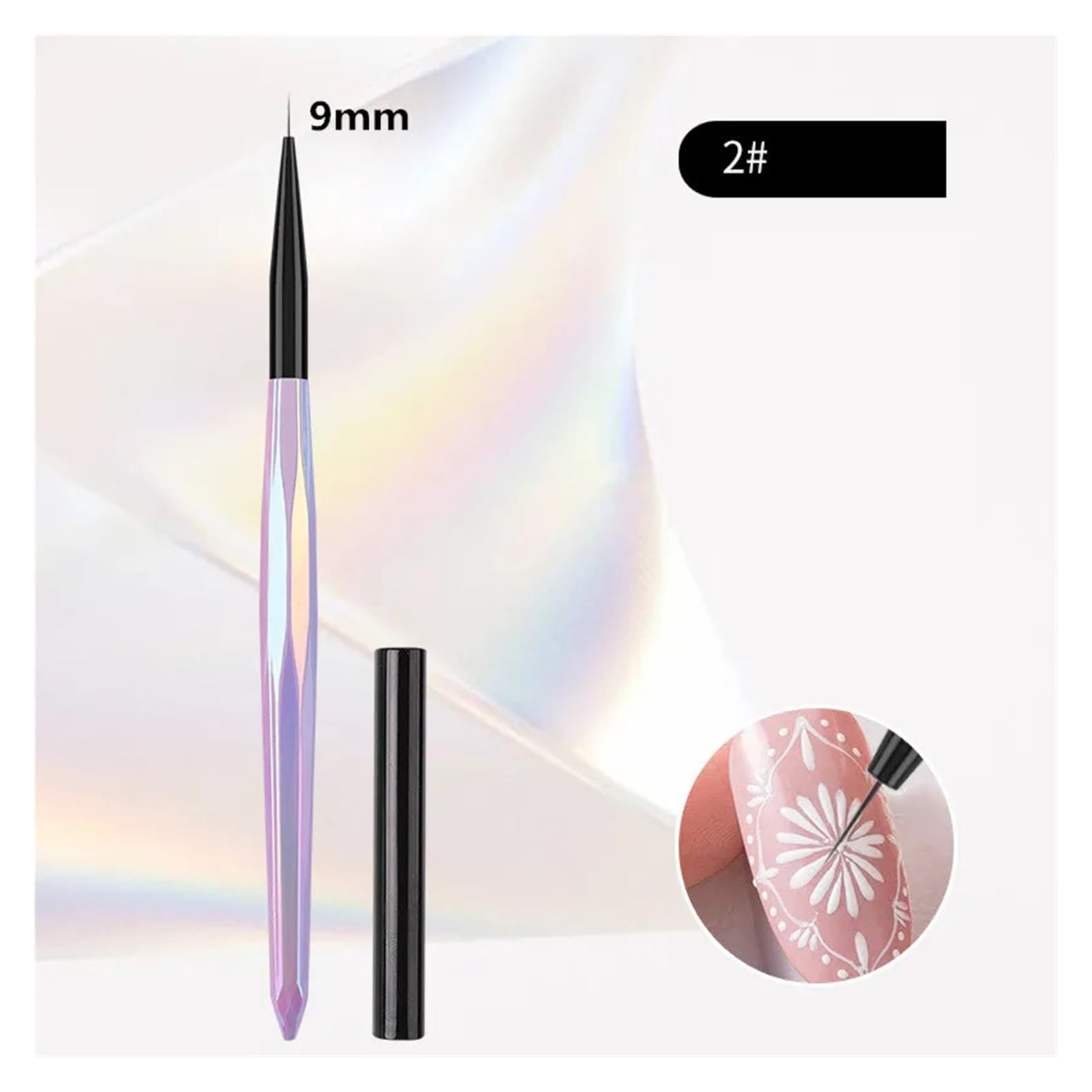 Pennelli per unghie, 6/9/12/15/18 mm colorato diamante sfumato pennello per unghie Art Line pennelli per pittura in cristallo acrilico sottile Liner penna da disegno (G-b553-02)
