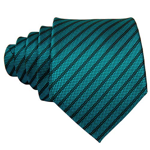 Image of Barry.Wang Tie Sets for Men Silk Stripe Necktie Woven Checkered Handkerchief Cufflinks Formal Business Wedding