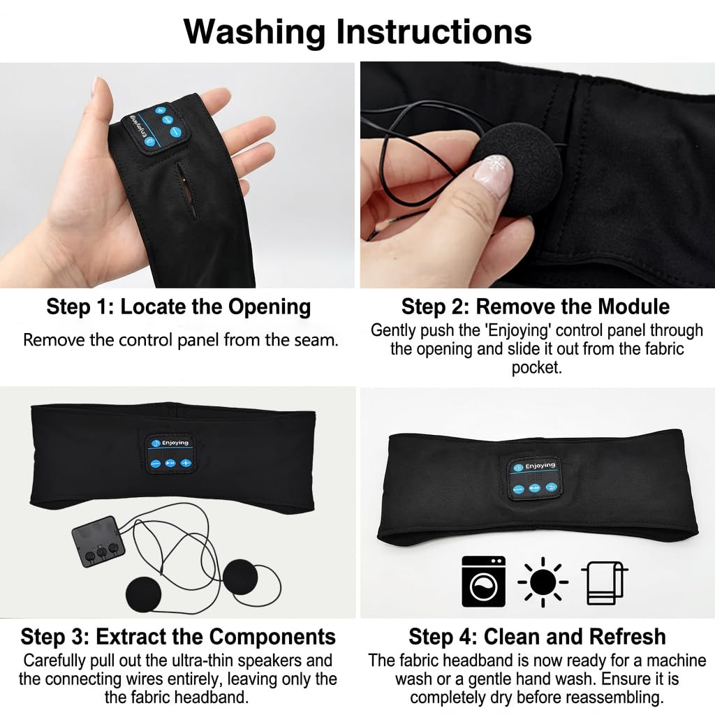 5.4 Bandeau Bluetooth, Écouteurs Casque de Sommeil pour Femme & Homme, Bandeau Anti Bruit USB Rechargeable avec Stéréo Ultra-Fins HD pour Entraînement Running Voyages Yoga et Dormeurs Latéraux(Noir)