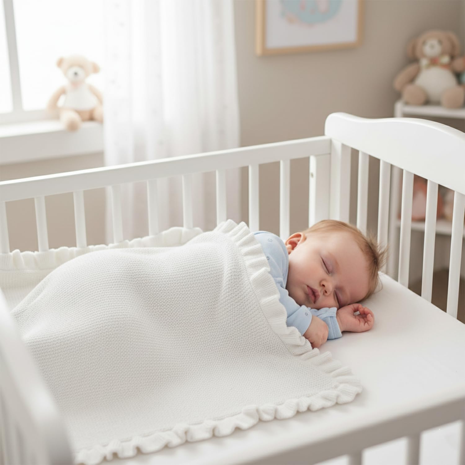 Cotton Baby Blanket with Ruffle Edge Soft Breathable Newborn Blanket for Boys & Girls, Lightweight Knit Throw for Crib, Stroller & Nursery Multiple Colors Available Red 30x40