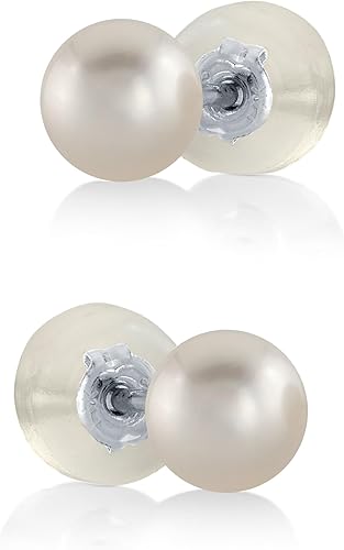 Vista 21 de THE PEARL SOURCE White Japanese Akoya Pearl Stud Earrings for Women – Genuine Cultured Pearls, Hypoallergenic Jewelry with Secure 14k Gold Backing