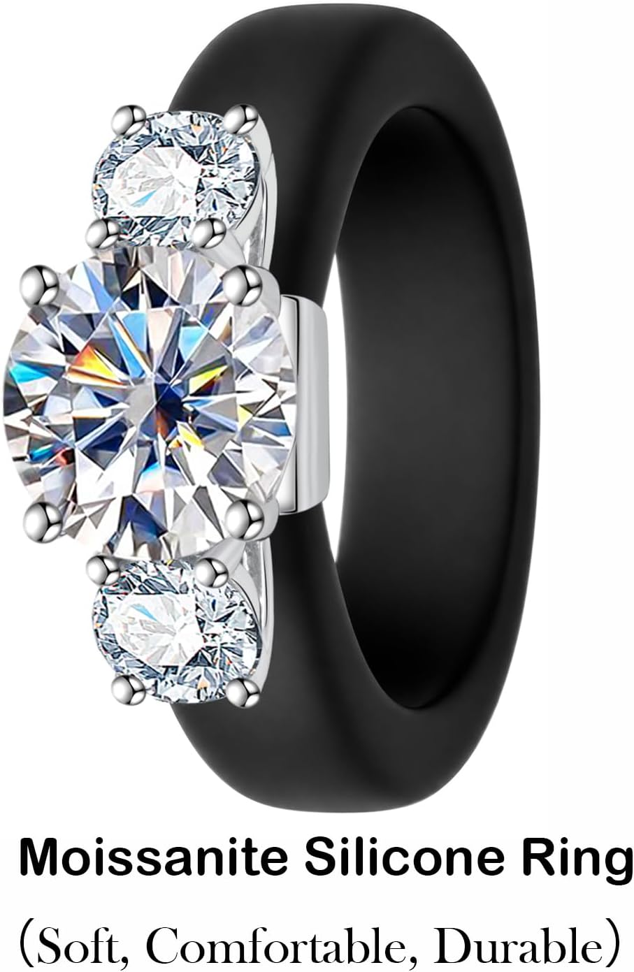 Moissanite Silicone Ring for women, 925 Sterling Silver, Engagement Rings