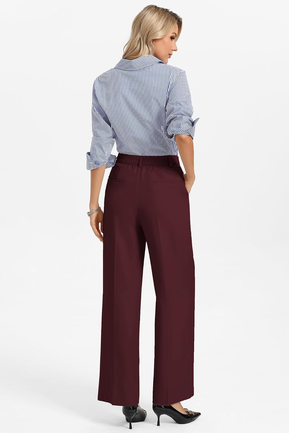GRACE KARIN Women's Wide Leg Work Pants, Wrinkle Free High Waisted Trousers with Pockets, Business Casual Office Slacks