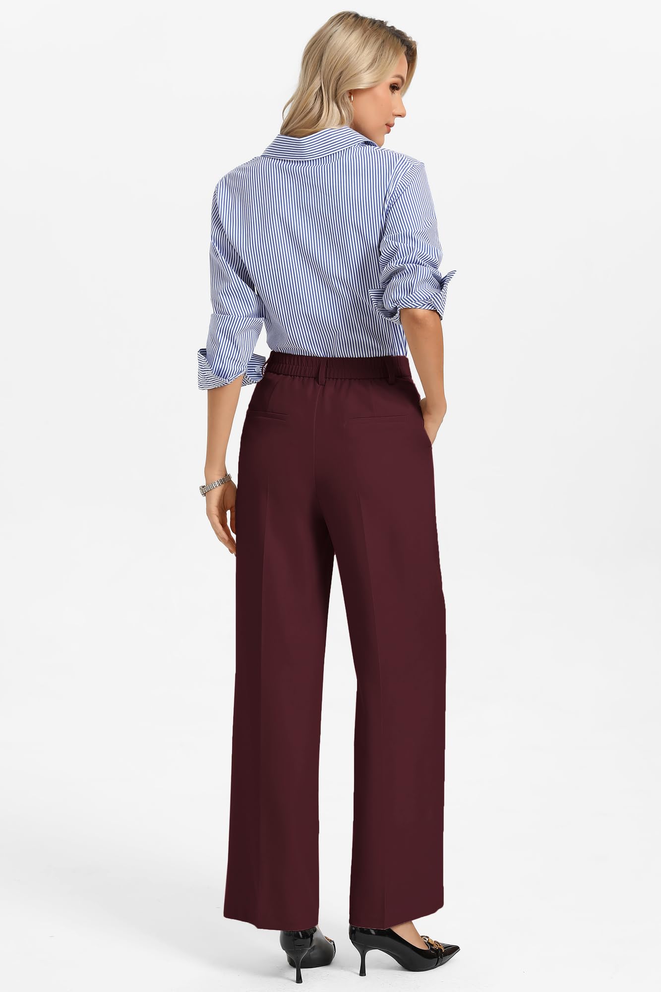 GRACE KARIN Pantaloni da Donna Eleganti, Casual, a Gamba Larga, con Tasche, Elastico in Vita Alta