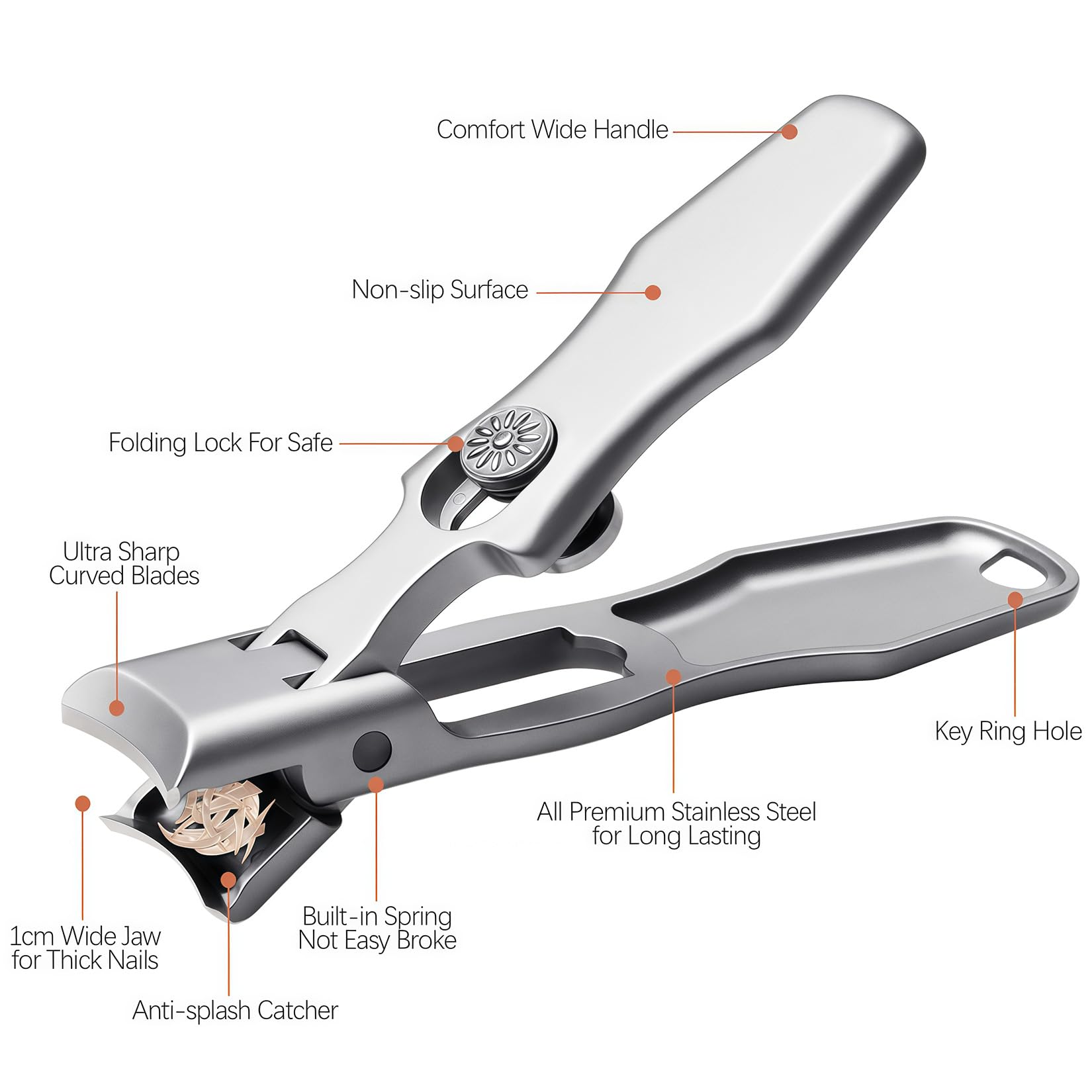 Grand coupe-ongles pour ongles épais/incarnés 5 pièces en 1 Pince longue poignée Verrouillage automatique Outil de pédicure Podologue pour adultes seniors (JCDKL5P)
