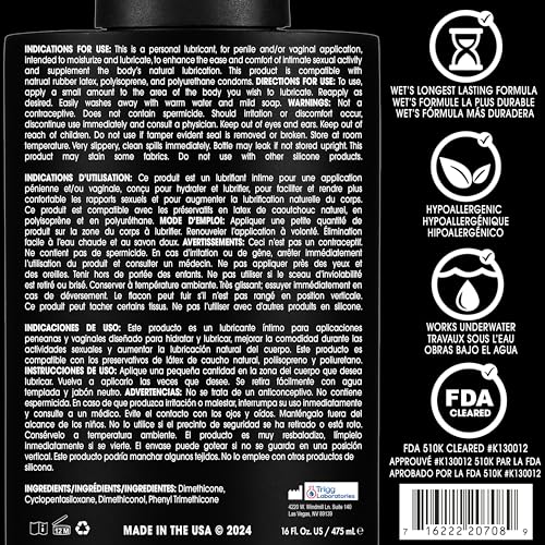 Image of Wet Platinum Silicone-Based Personal Lubricant | Ultra Smooth, Super Slick, Hypoallergenic, Long-Lasting Performance, Waterproof Formula| Lube for Men, Women & Couples, 16 fl oz