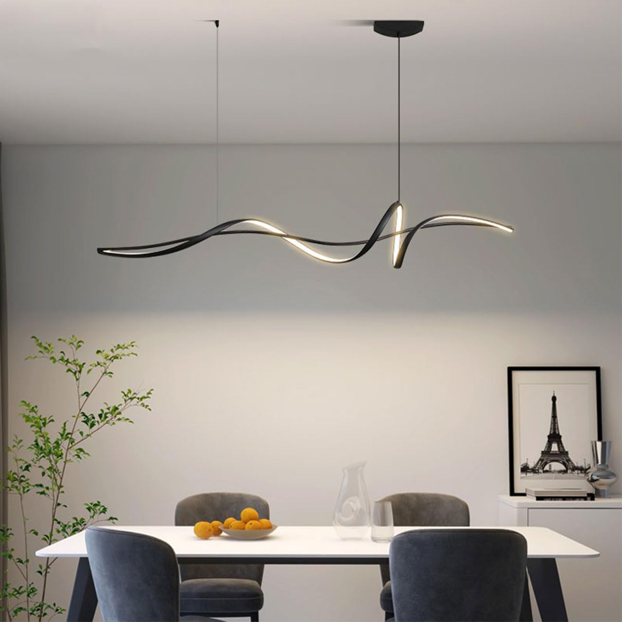 Dimmable LED Pendant Lamp Dining Table Lamp, Modern Pendant Lamp Dining Table, Linear Pendant Lamp with Remote Control, Chandelier for LED Living Room Dining Room Office Kitchen Lamp (Schwarz, 120 cm)