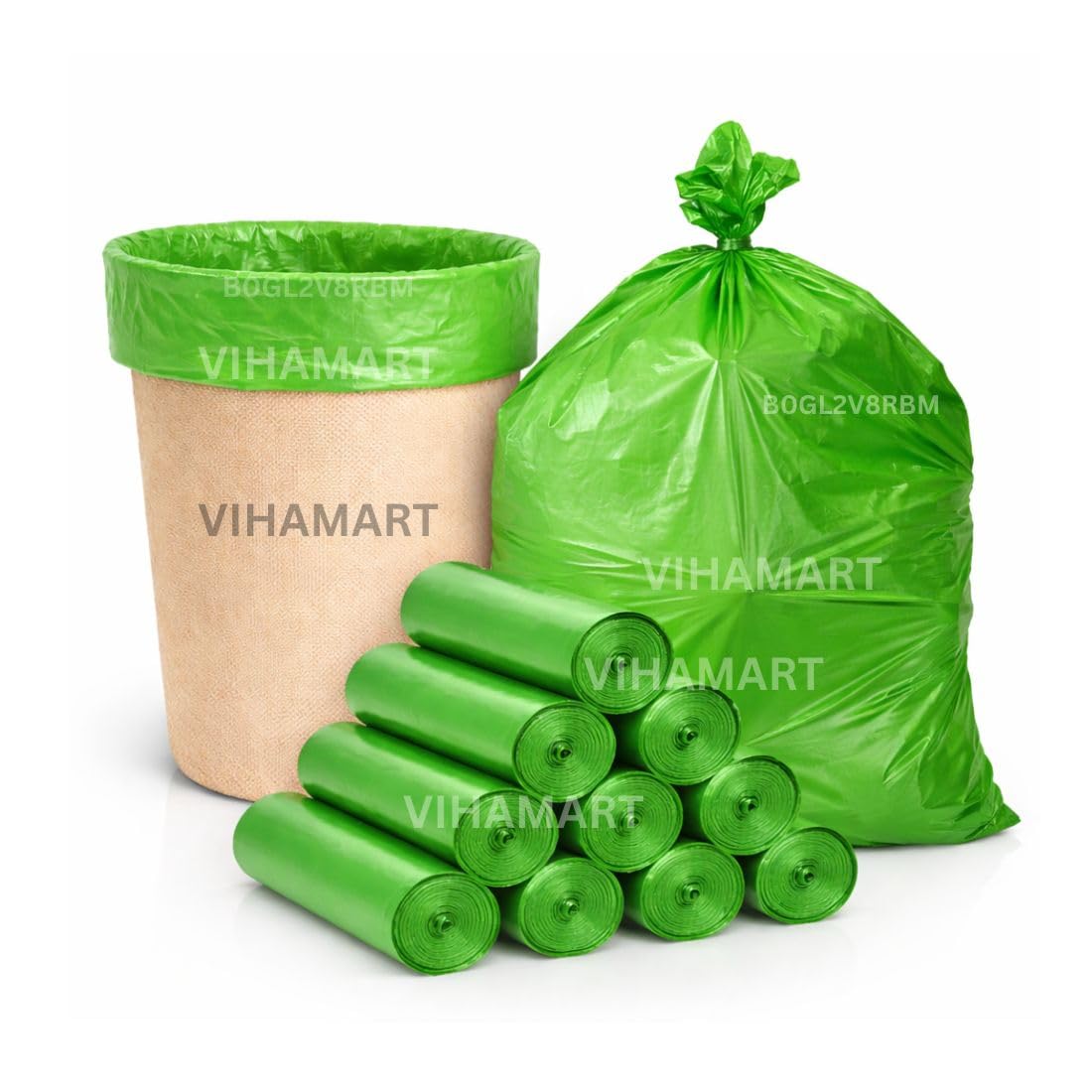 Pack of 10 Rolls (150 Bags) Biodegradable Garbage Bags Small Size 17 x 19 Inches | Green Dustbin Bags | Strong & Leak Proof | Kitchen, Bathroom & Office Use-image-31