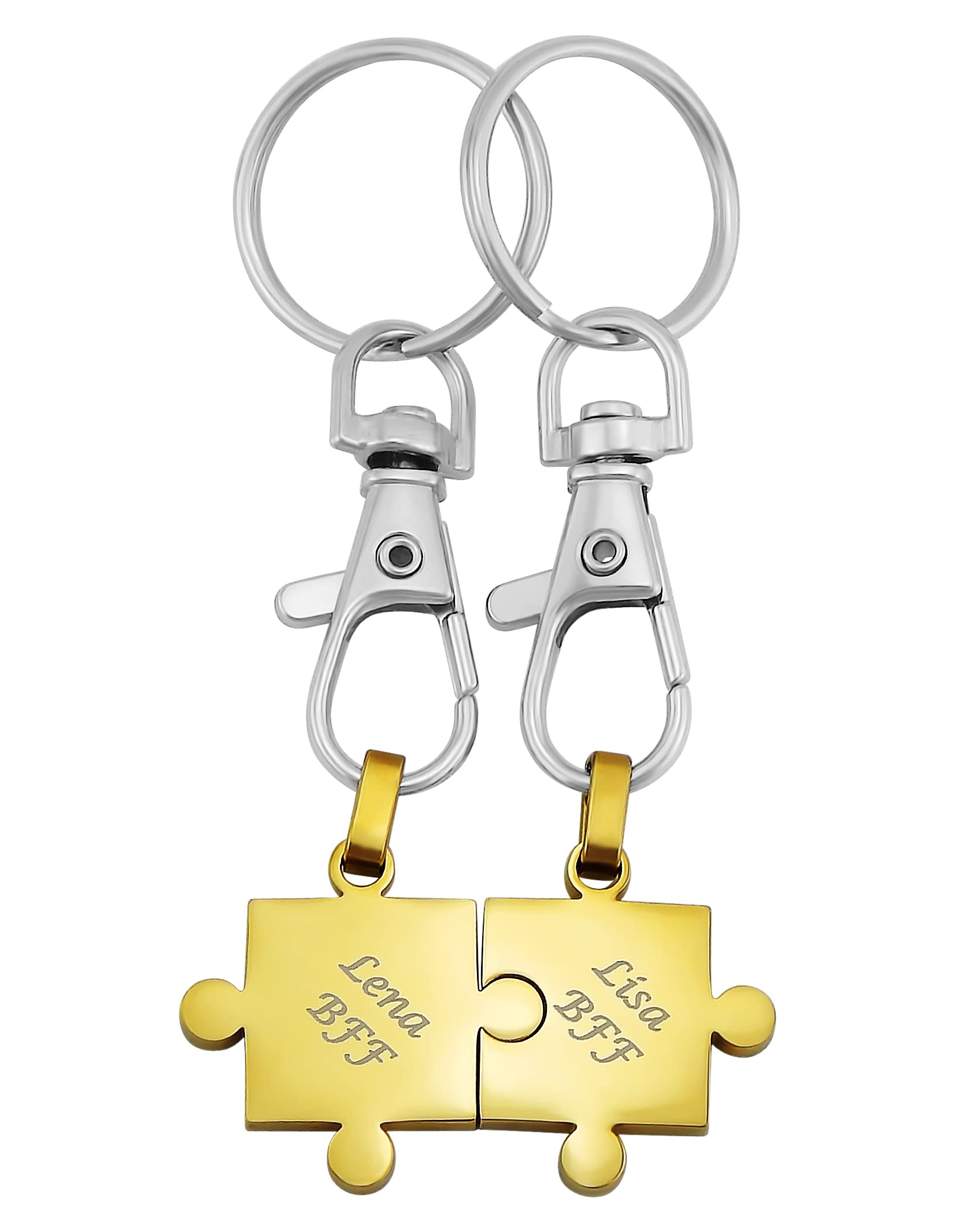 Schlüsselanhänger personalisiert 2 Stück Puzzle Teil | Schlüsselanhänger mit Gravur Set Edelstahl gold | personalisierte Schlüsselanhänger für Paare Freund Freundin Partner